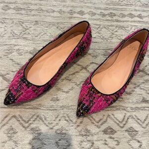 J. Crew Pink and Black Tweed Flats